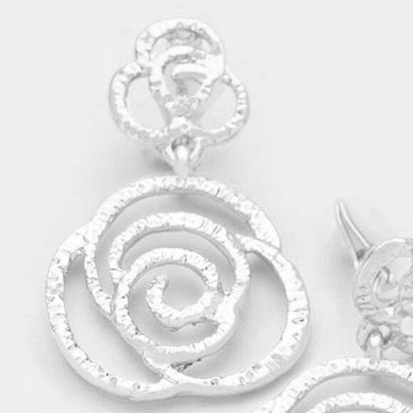 Filigreed Rose Silver Tone Metal Clip on Earrings NWT - Picture 2 of 5